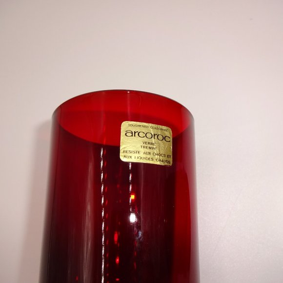 Set of 4 Vintage Ruby Red Clear Glass Arcoroc Footed Cordial Glasses 4" France - Picture 6 of 6